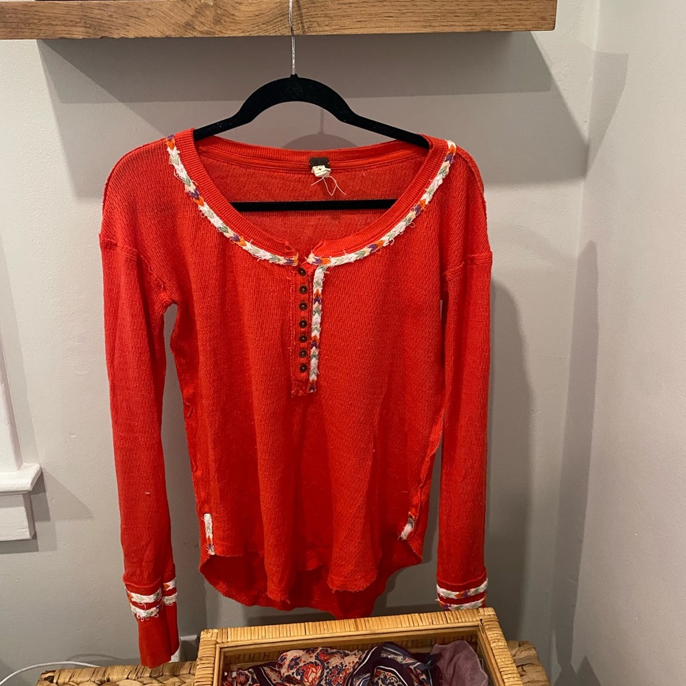 Free People Embroidered Henley Top - size extra small